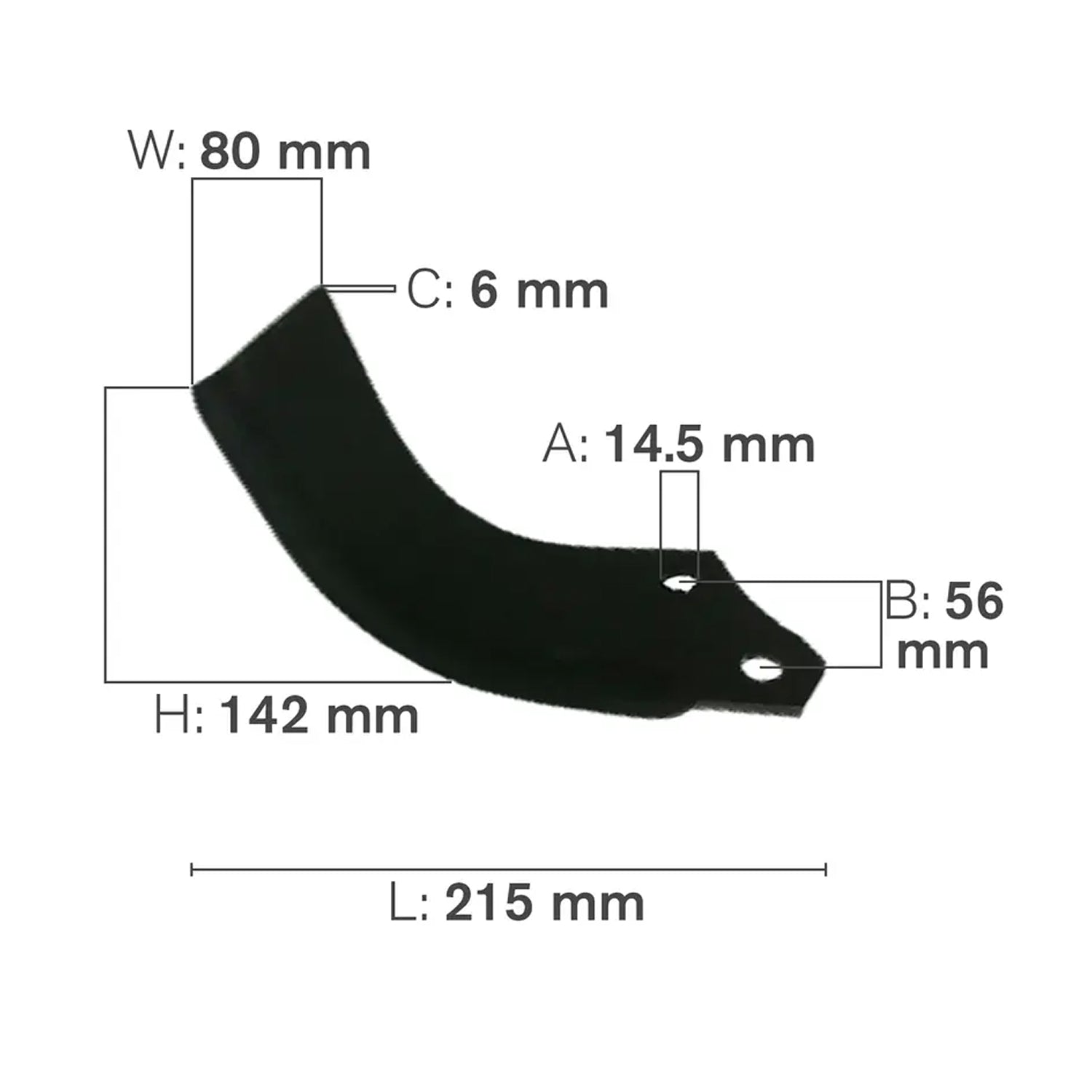 C-Shaped Tillage Blade, Left Hand, Hard Surfaced