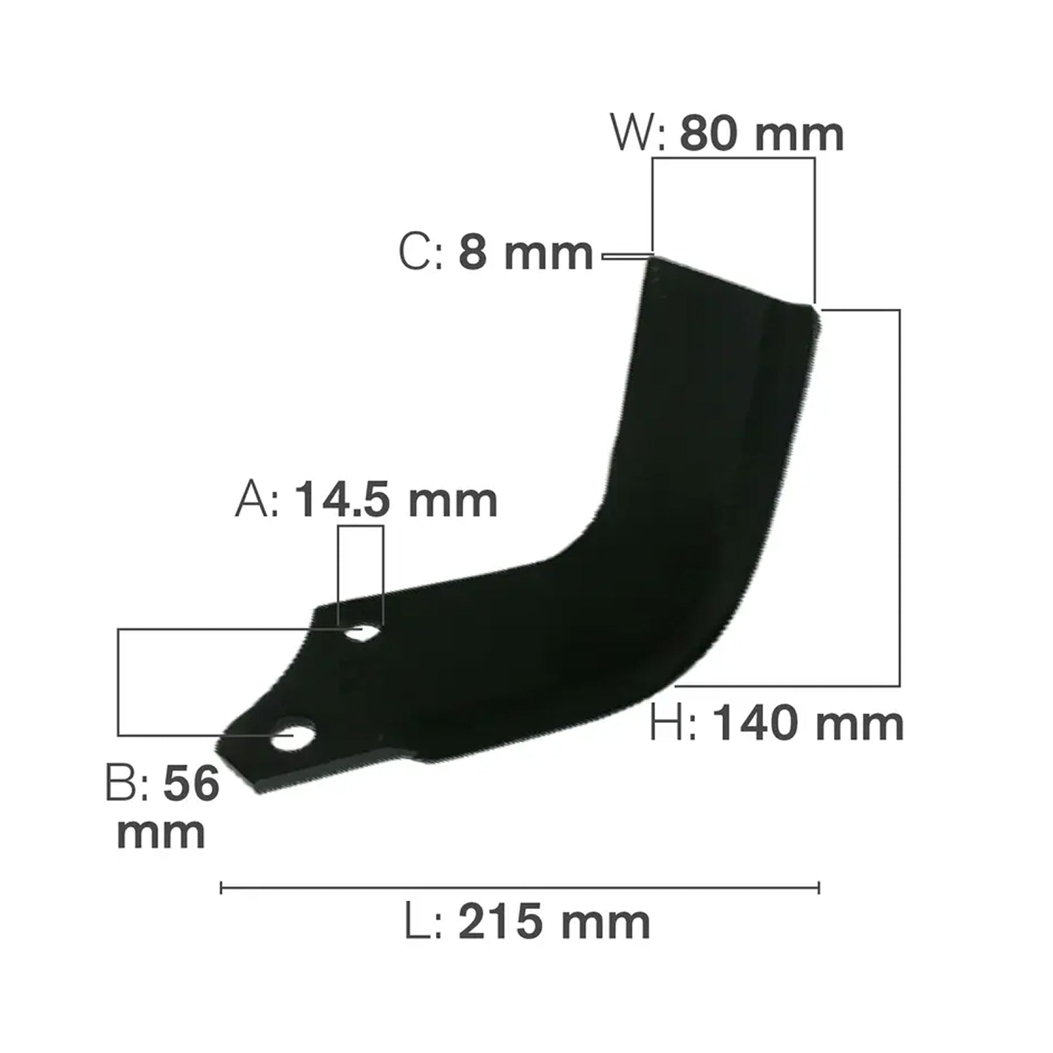 C-Shaped Tillage Blade, Left Hand, Hard Surfaced