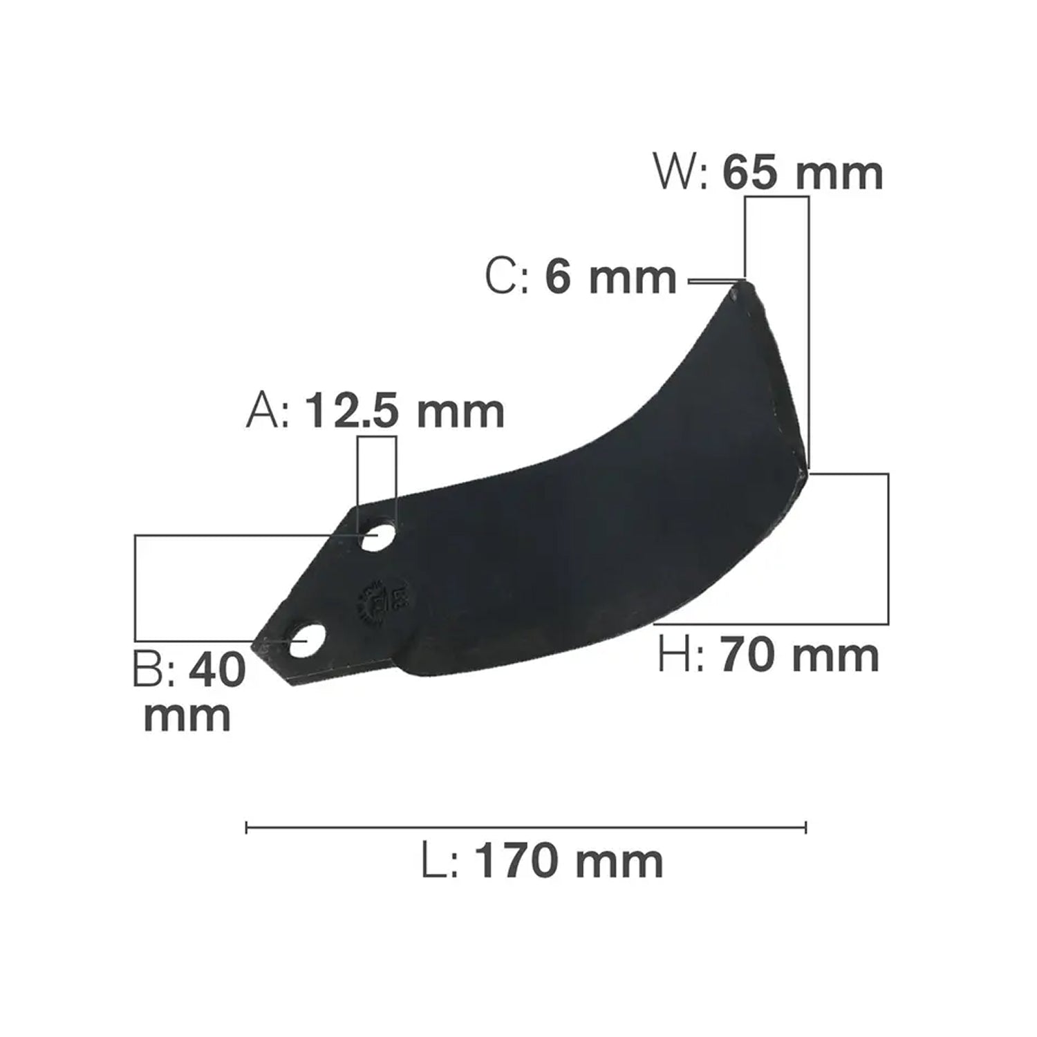 C-Shaped Tillage Blade, Left Hand, Hard Surfaced