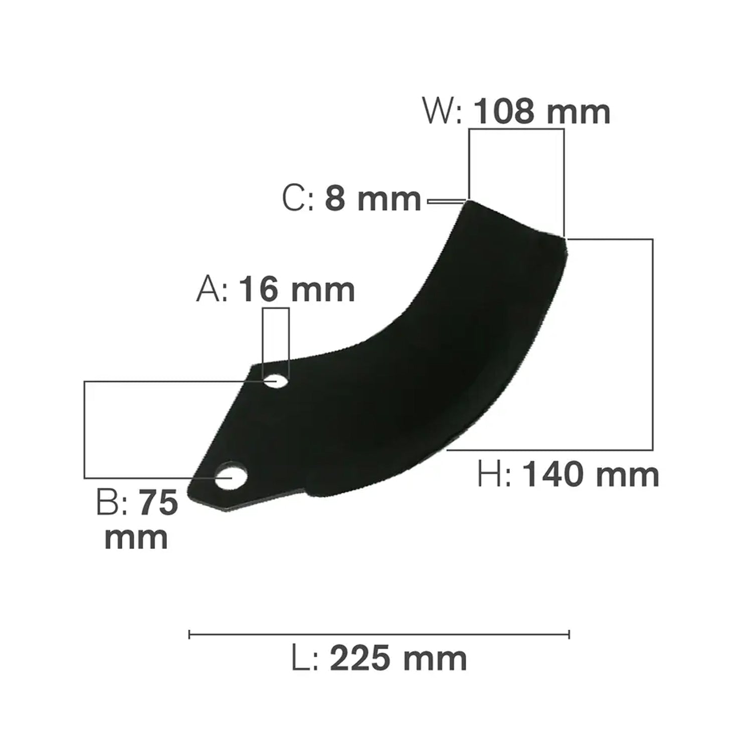 C-Shaped Tillage Blade, Right Hand, Hard Surfaced
