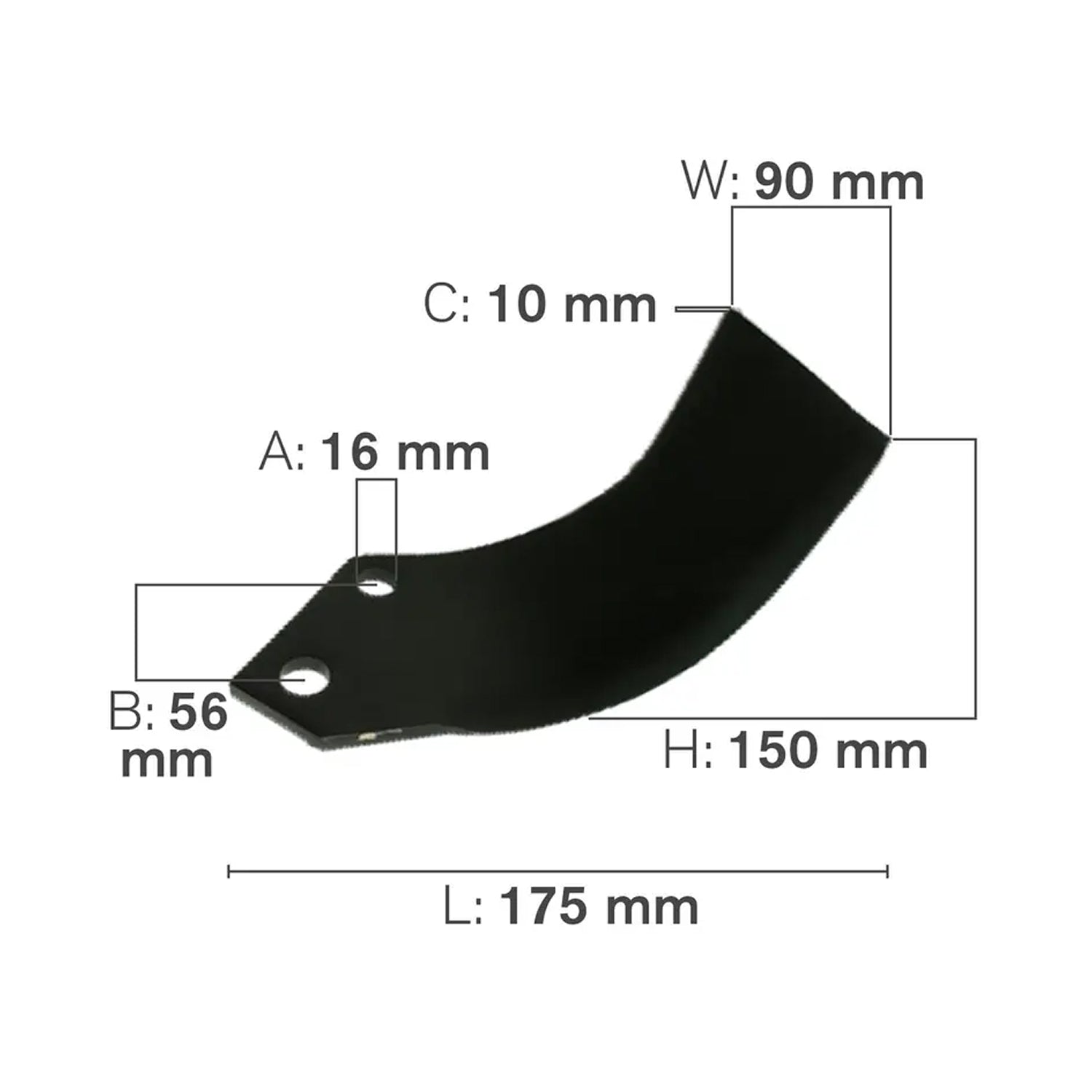 C-Shaped Tillage Blade, Left Hand, Tungsten Hard Surfaced-1
