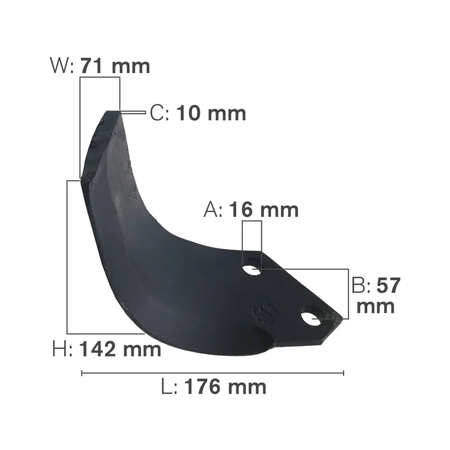 C Shaped Tillage Blade, Right Hand, Tungsten Hard Surfaced-1
