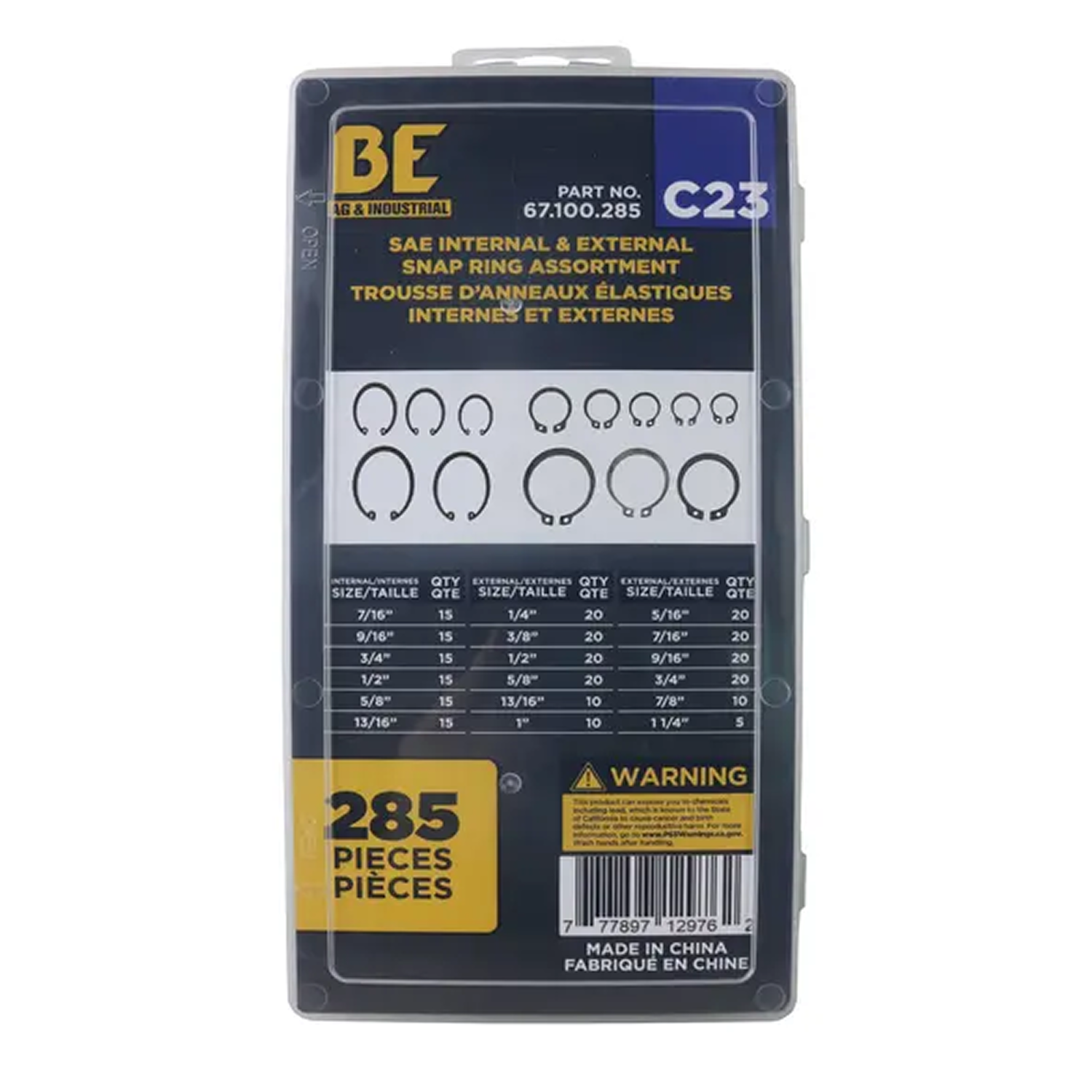 285-Piece SAE Internal & External Snap Ring Assortment Kit-zoom-1
