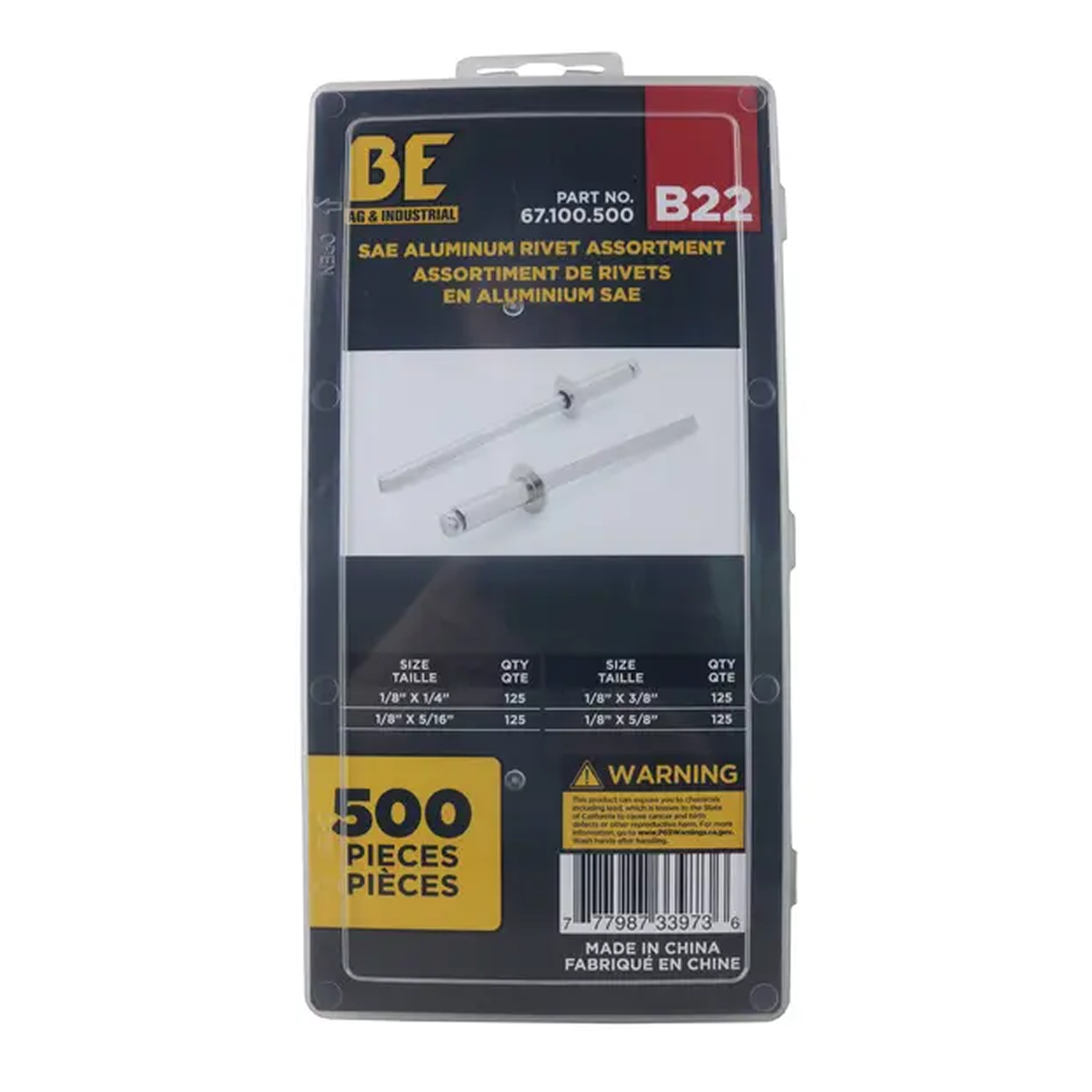 500-Piece SAE Aluminum Rivet Assortment Kit