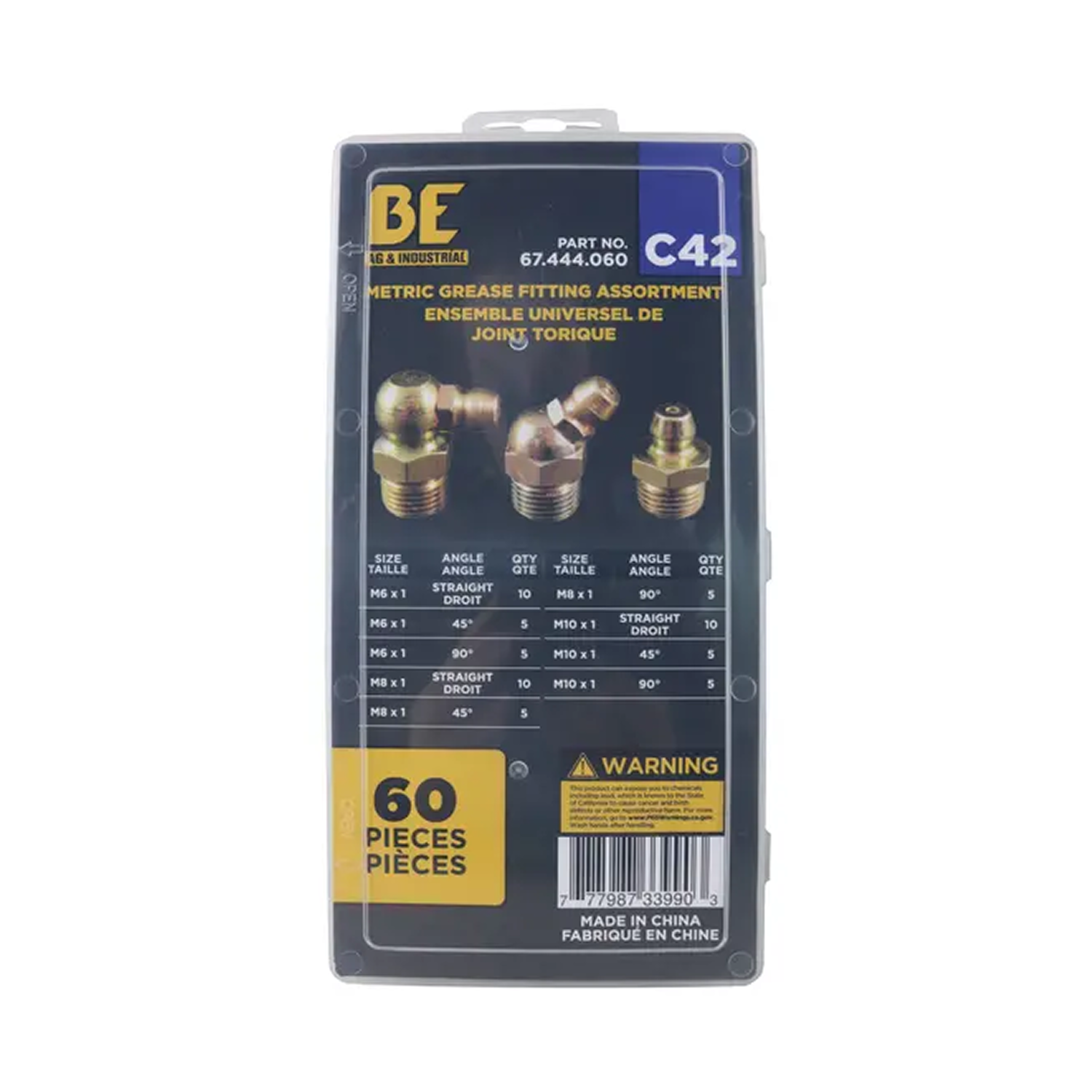 60-Piece Metric Grease Fittings Assortment Kit-zoom-1