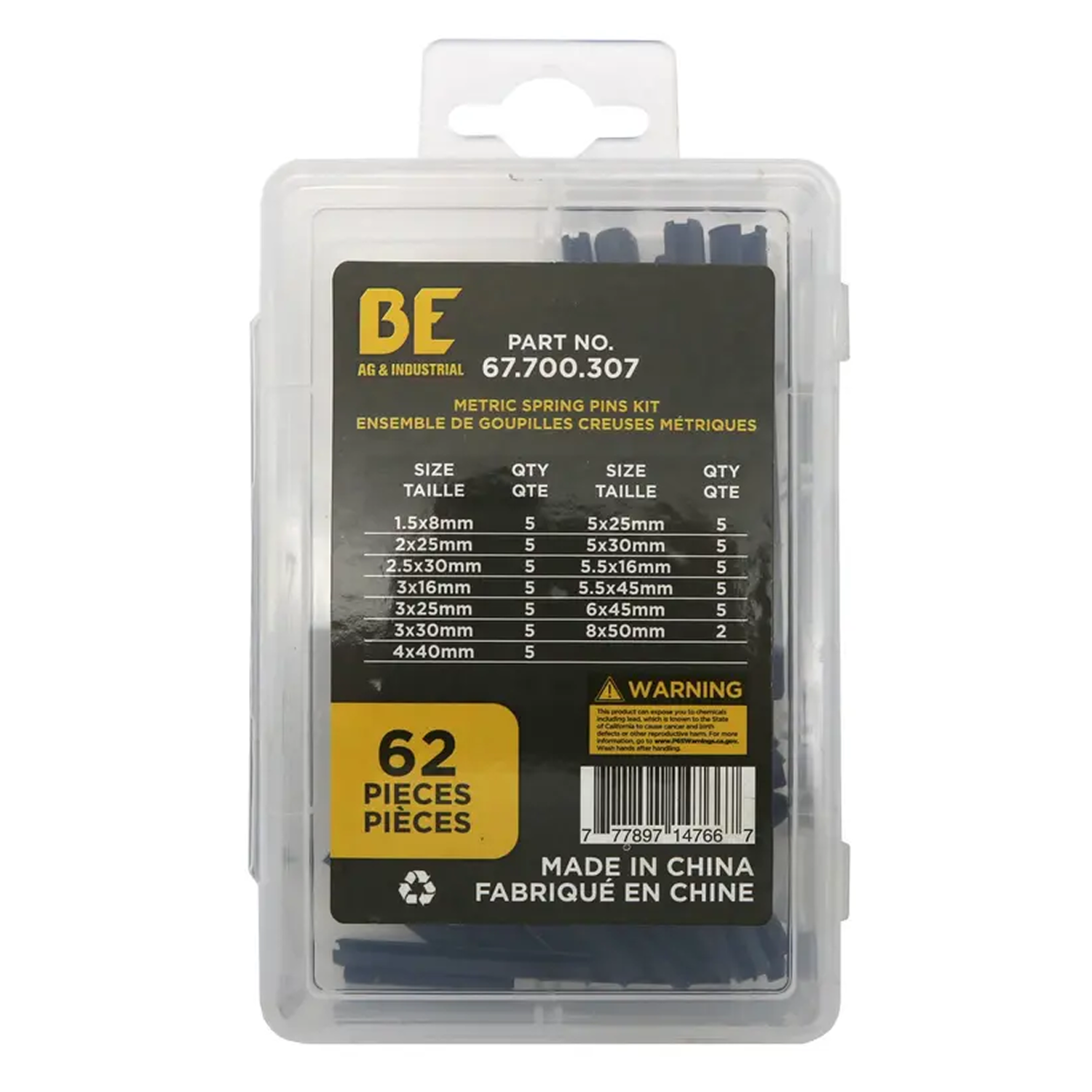 62-Piece Metric Spring Pin Assortment Kit-zoom-1
