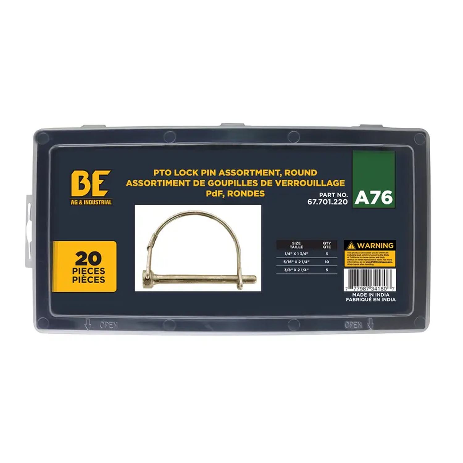 20-Piece PTO Round Lock Pin Assortment Kit