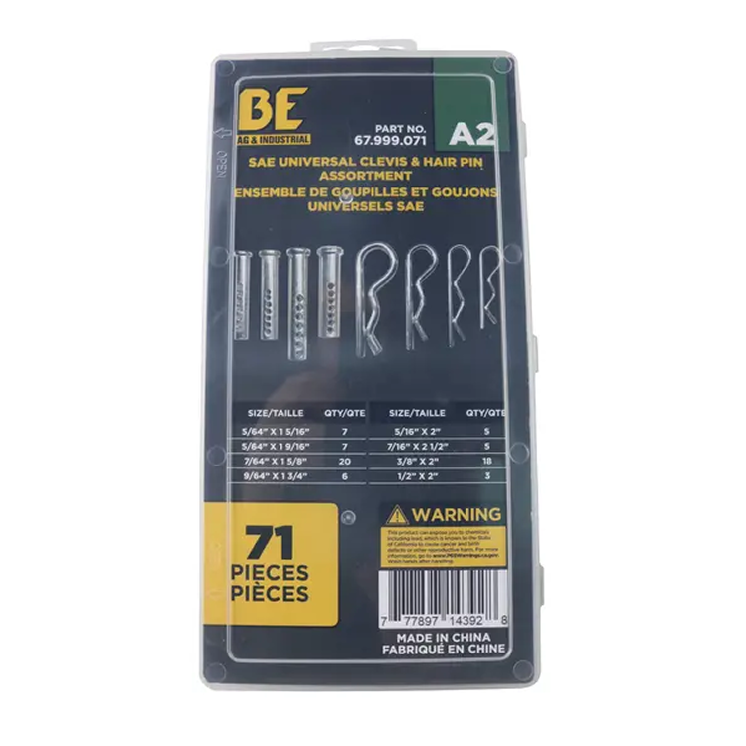 71-Pieces SAE Universal Clevis & Hair Pin Assortment Kit-zoom-1