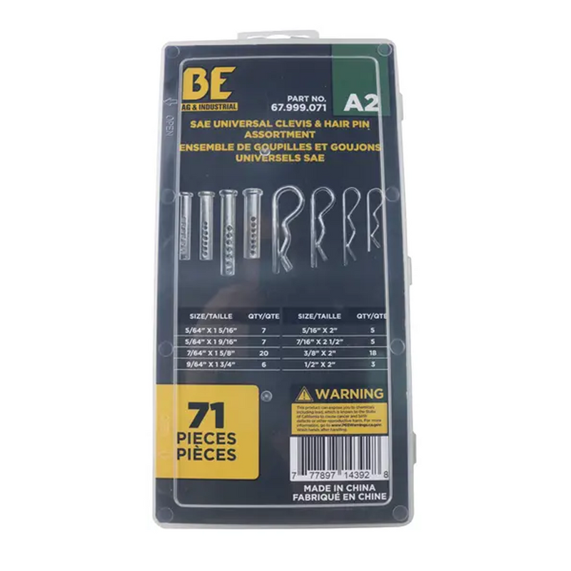 71-Pieces SAE Universal Clevis & Hair Pin Assortment Kit-zoom-